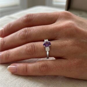 Sterling Silver Purple Gemstone Three-Stone Ring